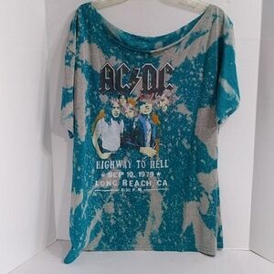 AC/DC Oversized Graphic Tee Blue and Gray